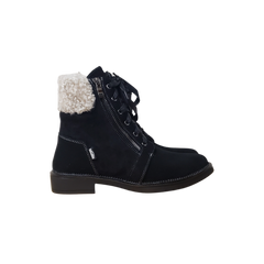 Venettini Brit Childrens Black Suede Bootie with white fur