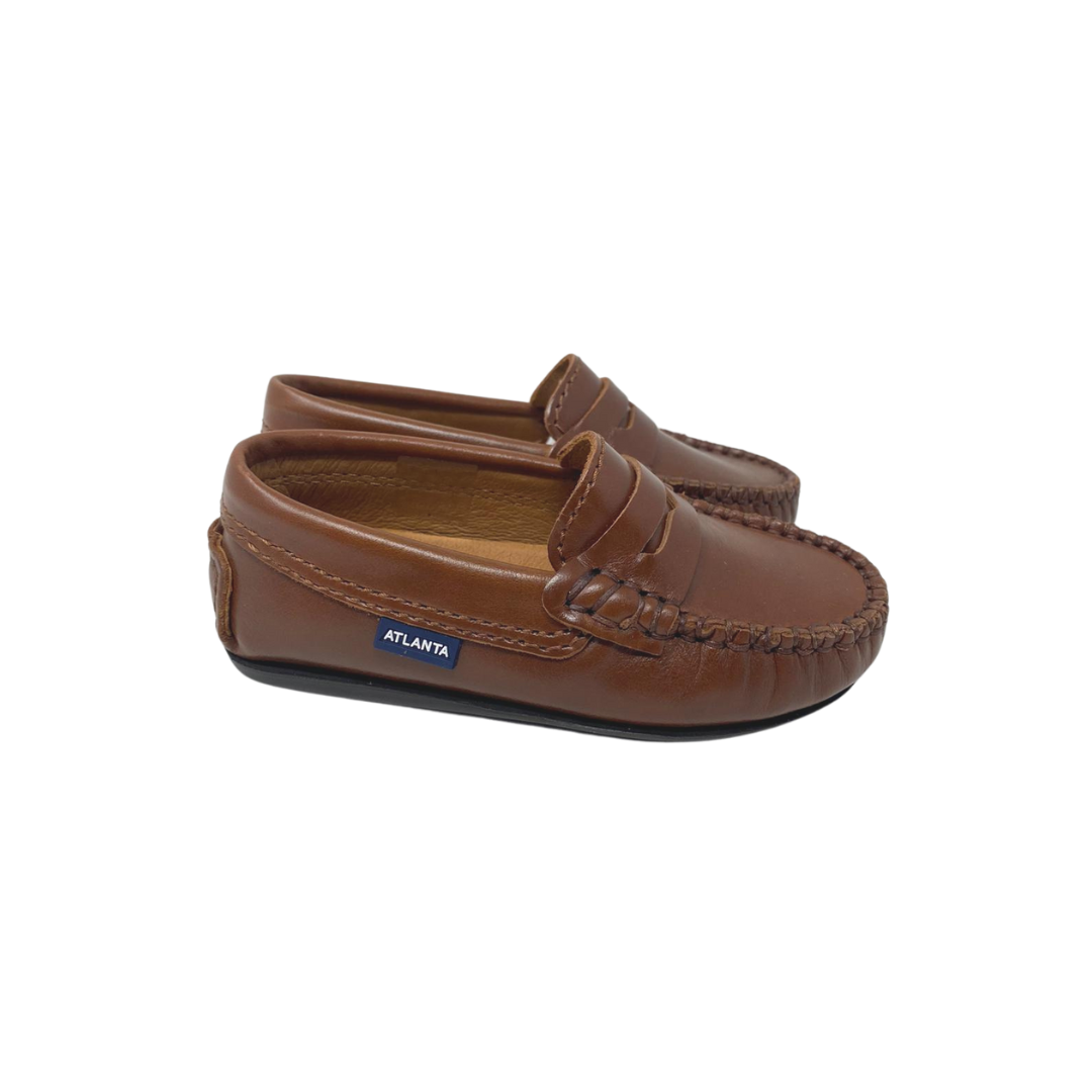 Atlanta Mocasin 32G Girls Camel Leather Penny Loafer