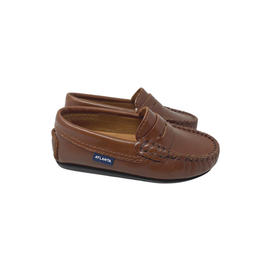 Atlanta Mocasin 32G Girls Camel Leather Penny Loafer