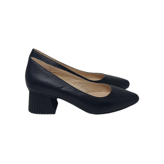 Pretty Posh Maggie Ladies Black Leather Box Heel