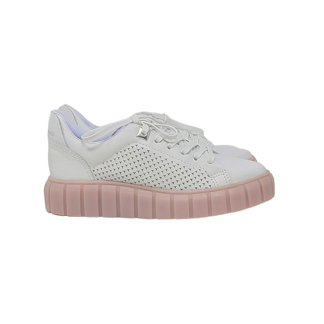 Bottero 343202 White Leather With Pink Sole Lace Sneaker