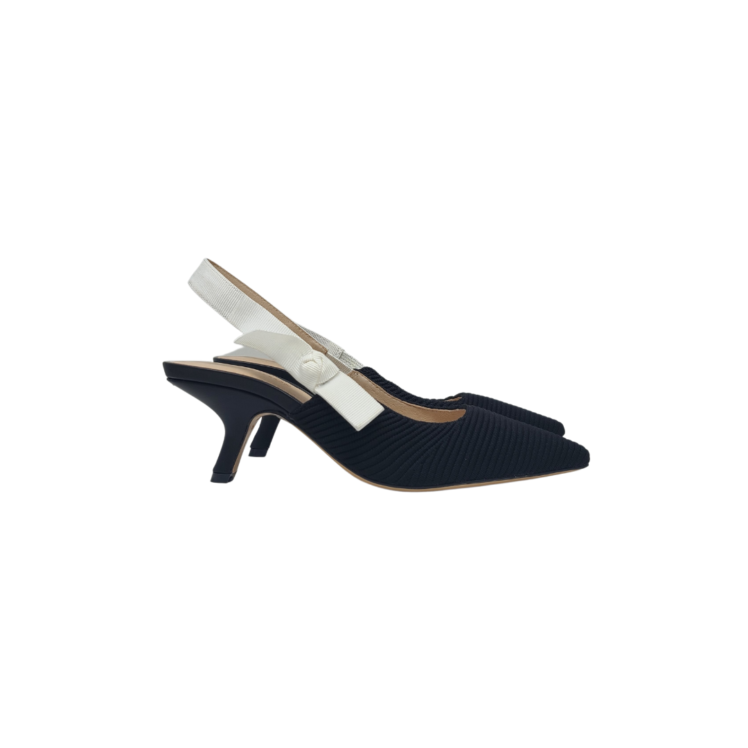 Viviamos Molly Ladies Black Ribbed Knit Sling Heel