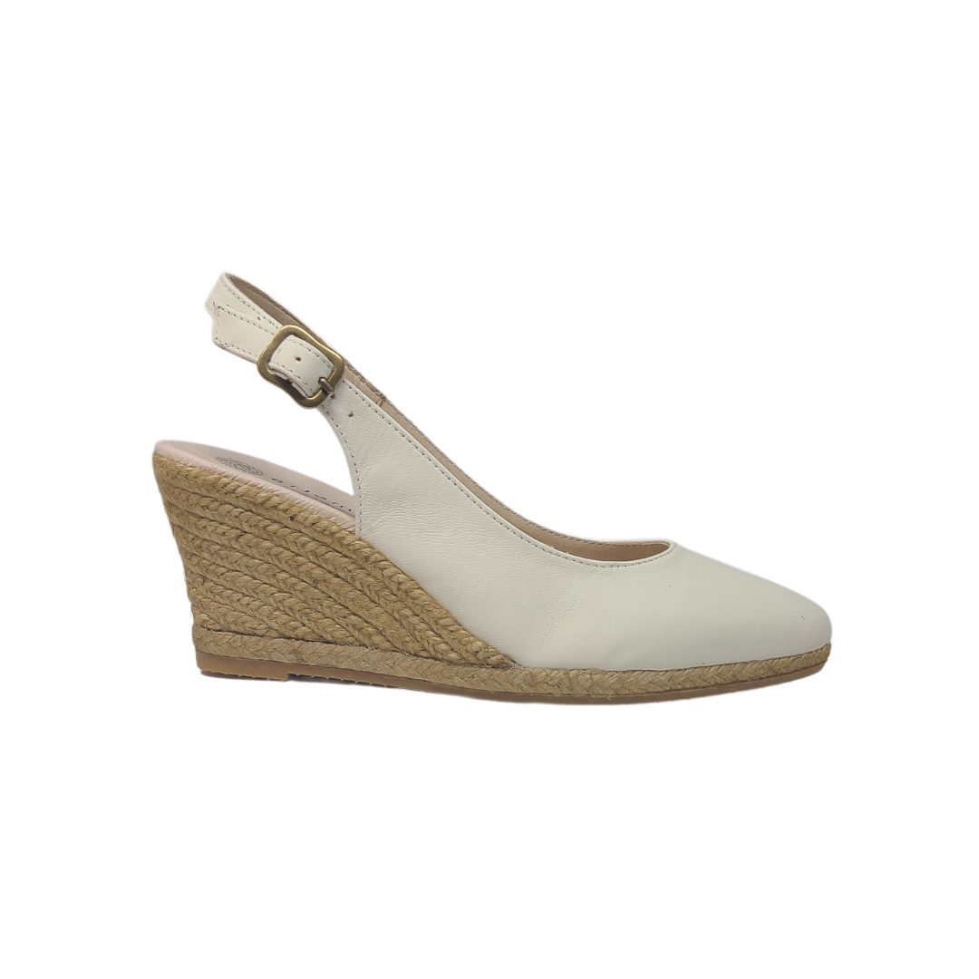 Eric Michael Firenze Ladies Off White Leather Espadrille Wedge Slingback Shoes