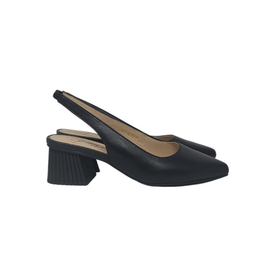 Pretty Posh Sabina Ladies Black Leather Sling Back Low Heel