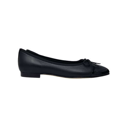 FS Fiona Ladies Black Leather with patent Ballet Flat