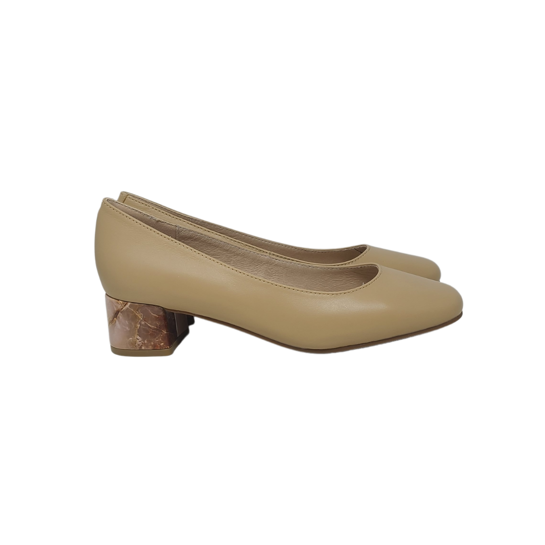 Pretty Posh Silvia Ladies Nude Leather Low Heel