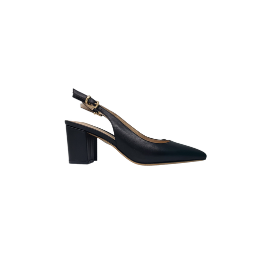 Viviamos Kristen Ladies Black Leather Heel With Sling