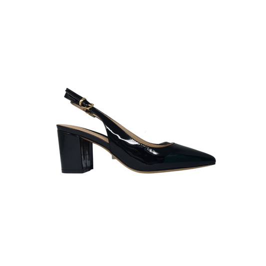 Viviamos Kristen Ladies Black Patent Heel With Sling