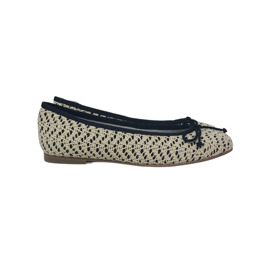 Luccine J104 Childrens Black/Beige Fabric Ballet Flat