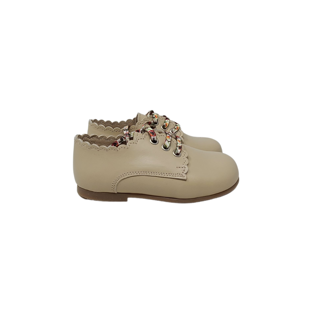 Blublonc Riley Kids beige leather tie shoe