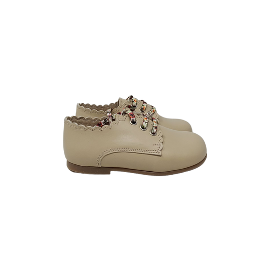 Blublonc Riley Kids beige leather tie shoe